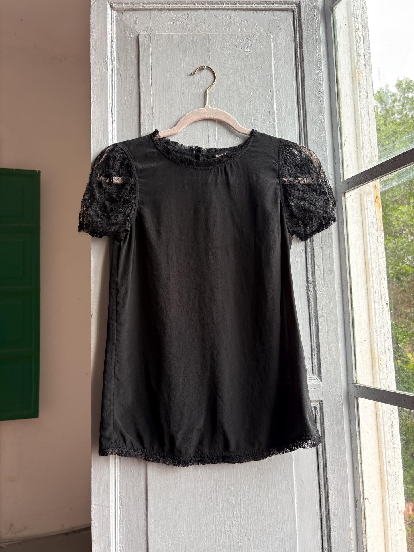 Black Silk Shirt With Lace Sleeves — additional view 7