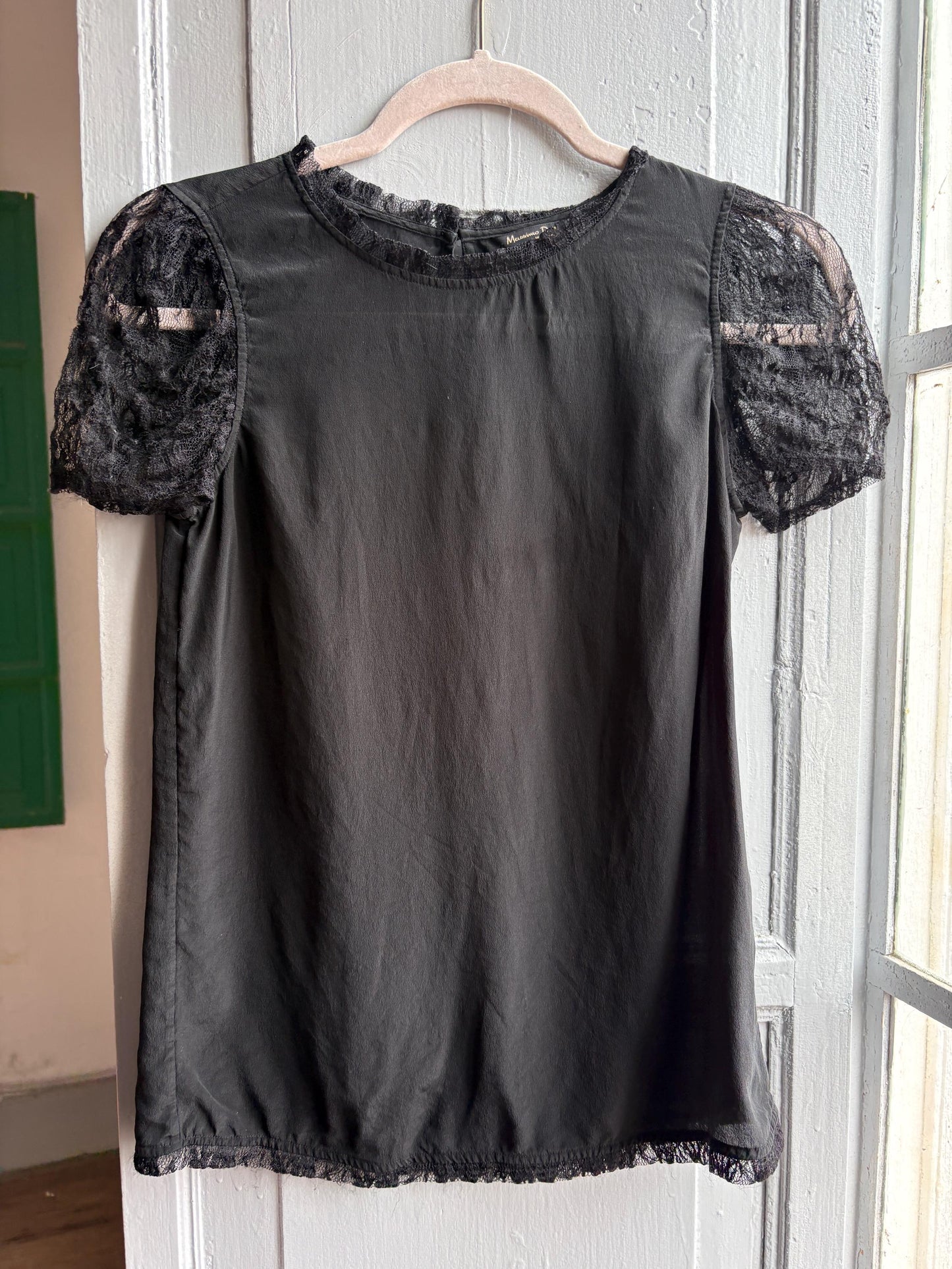 Black Silk Shirt With Lace Sleeves — additional view 8
