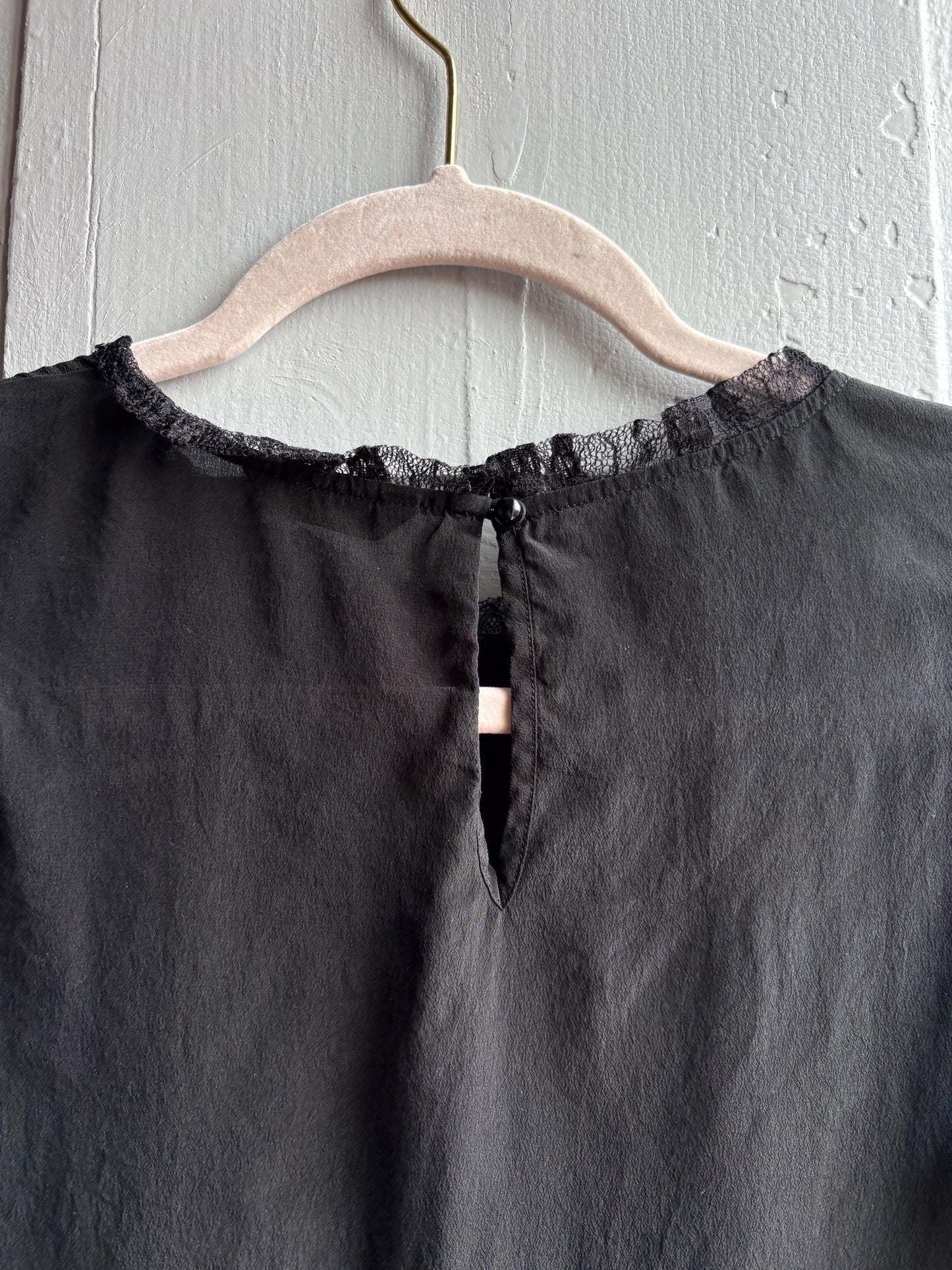 Black Silk Shirt With Lace Sleeves — fabric close-up