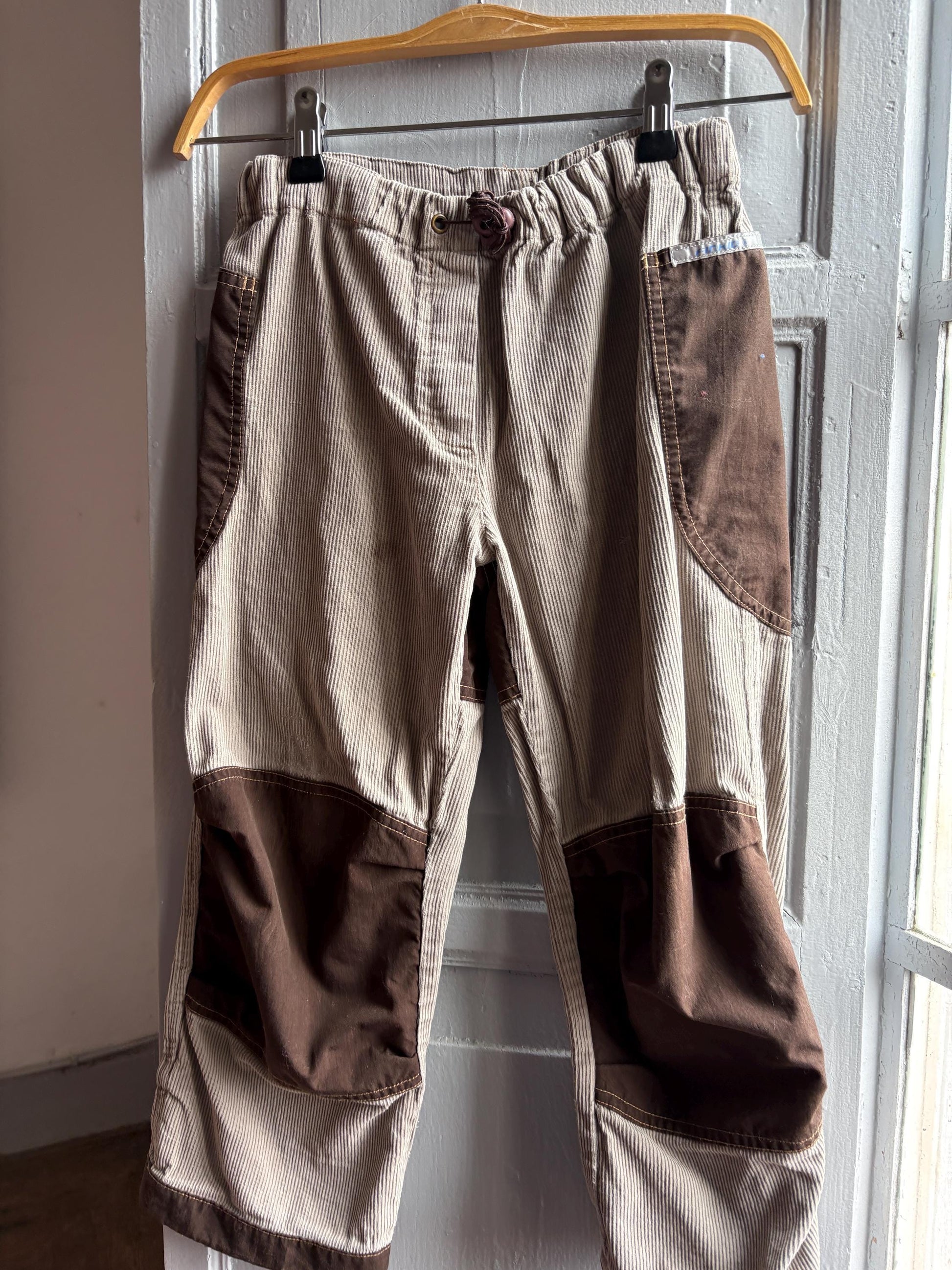 Beige Kids Trousers With Reinforced Knees — back view