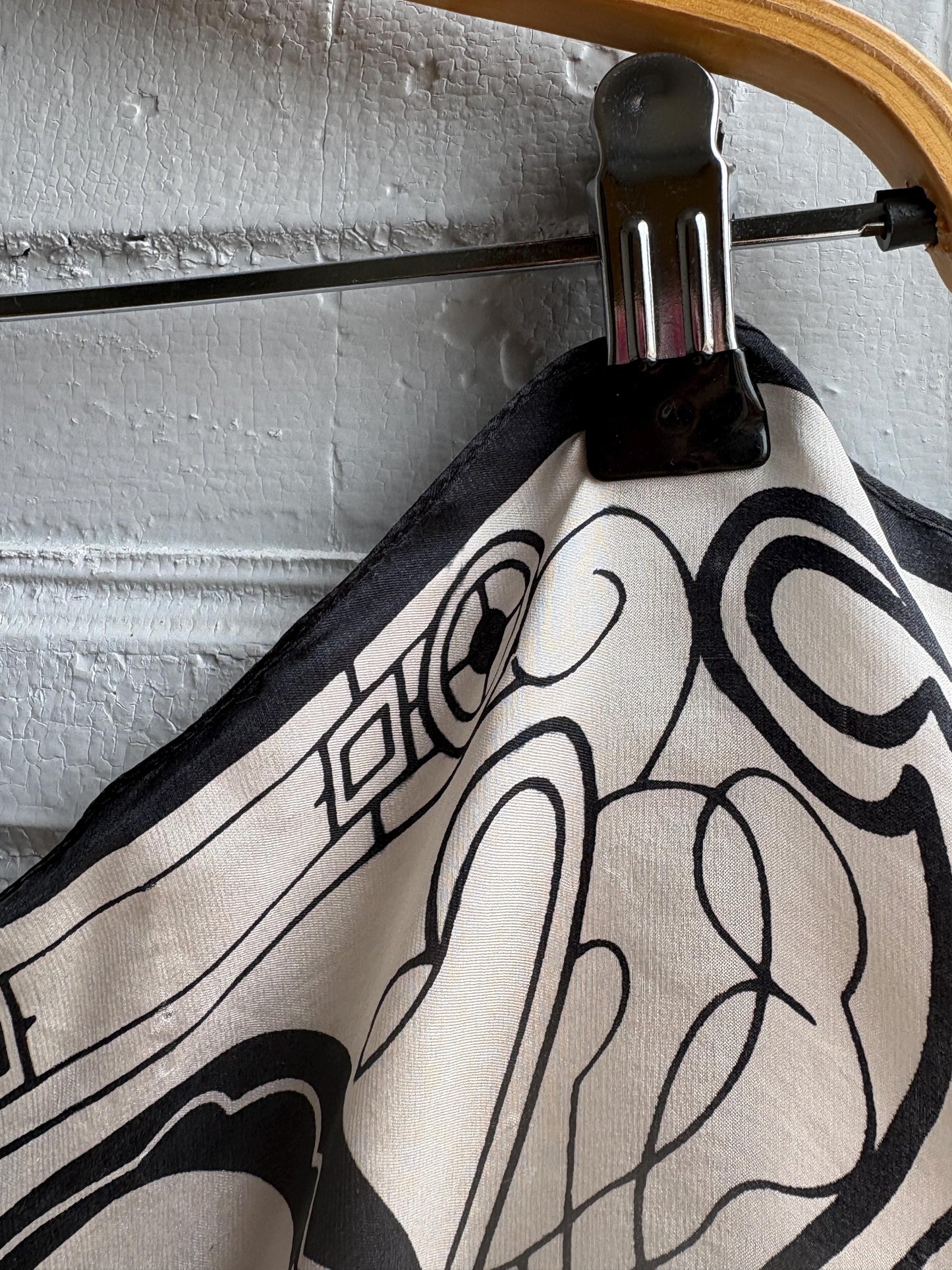 Luxury Black and White Silk Scarf — back view