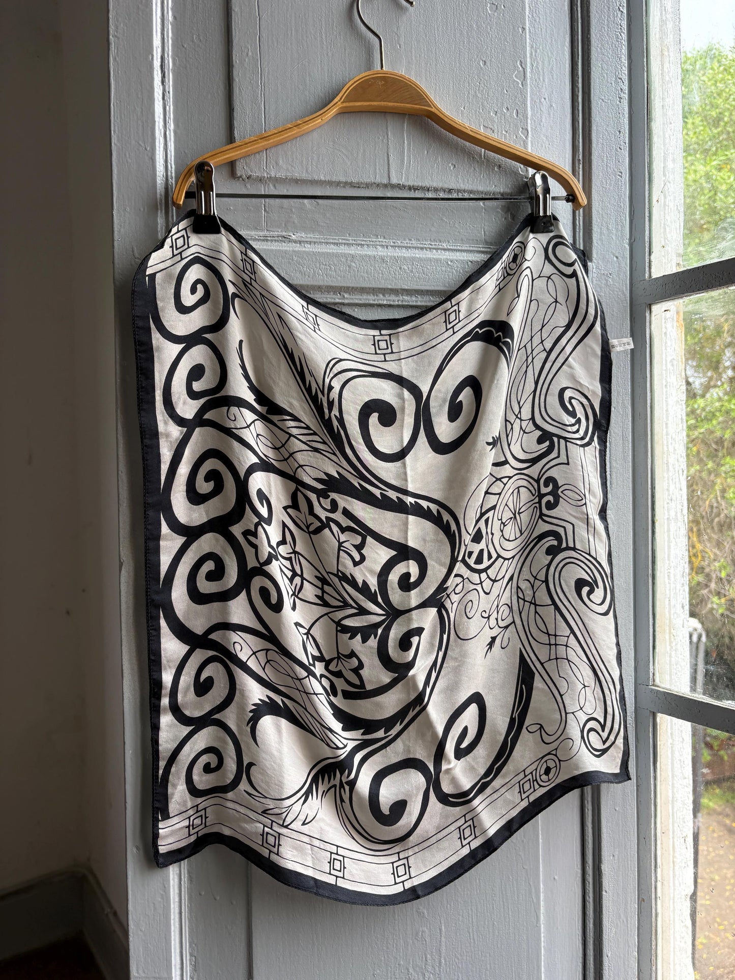 Luxury Black and White Silk Scarf — fabric close-up