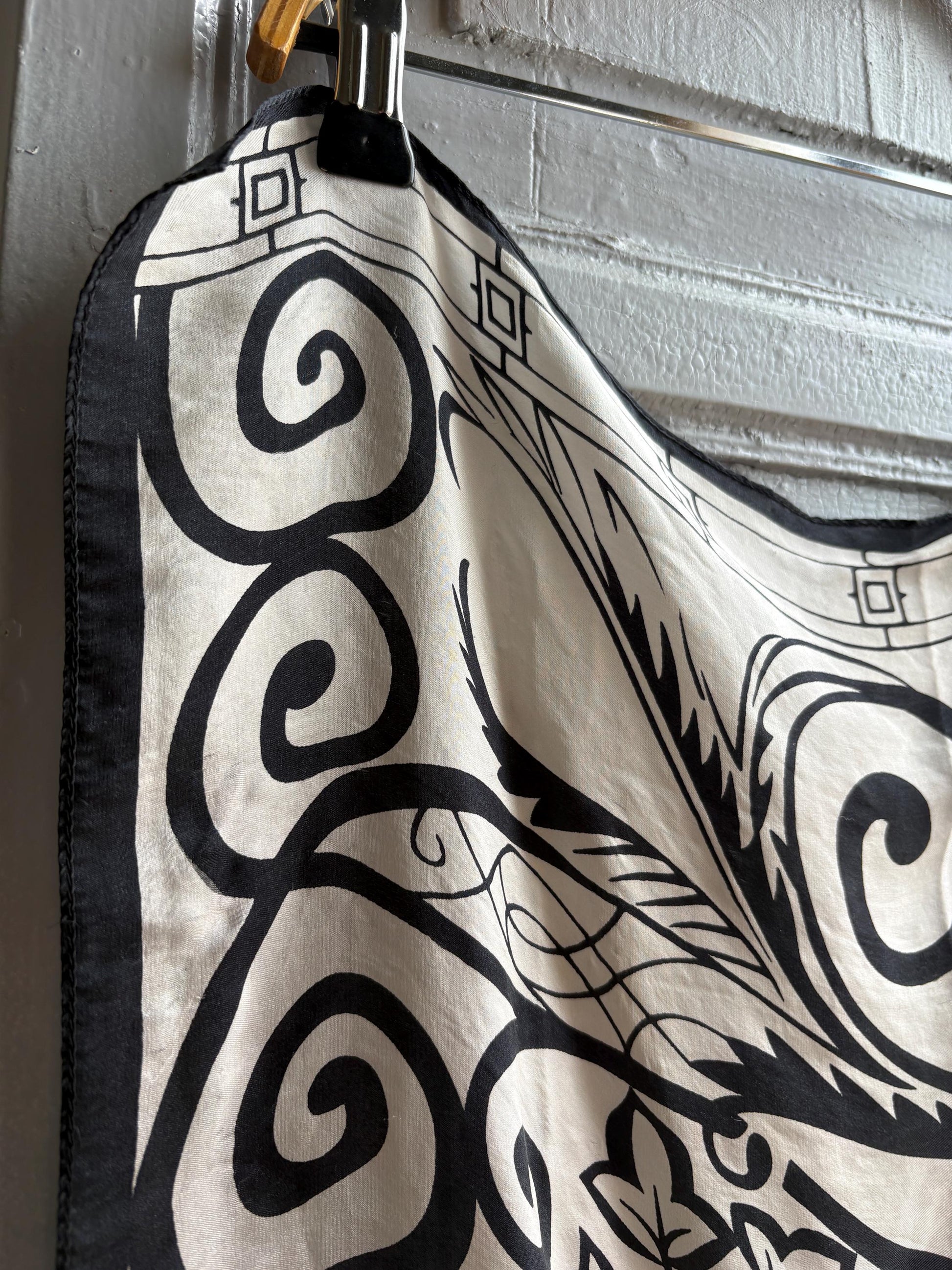 Luxury Black and White Silk Scarf — detail
