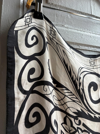 Luxury Black and White Silk Scarf — detail