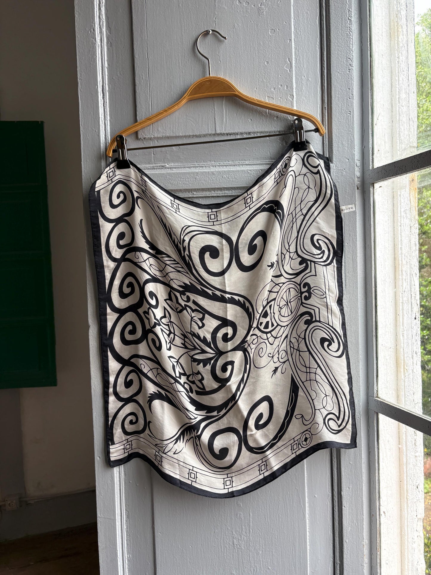 Luxury Black and White Silk Scarf — additional view 6