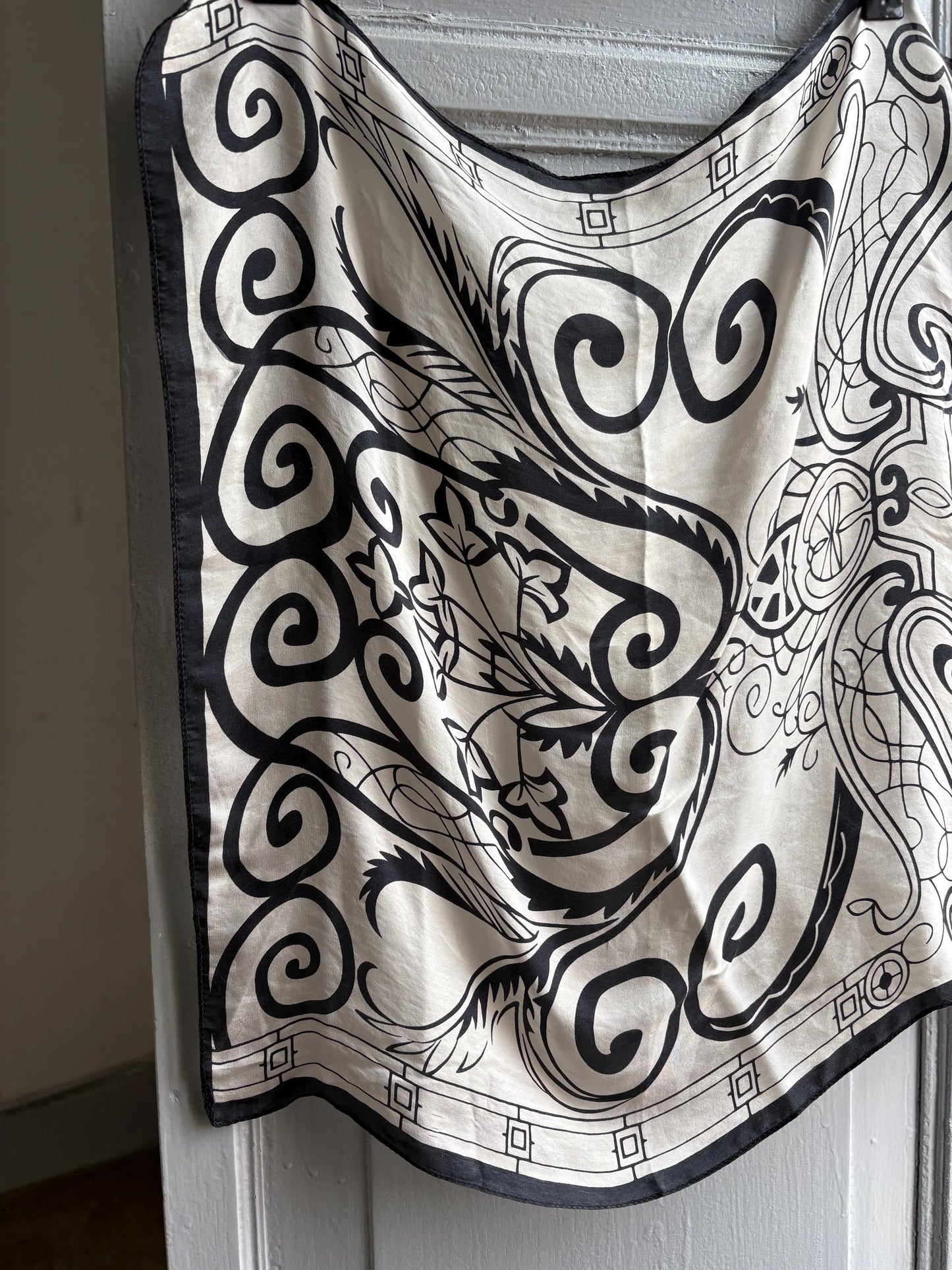 Luxury Black and White Silk Scarf — additional view 6