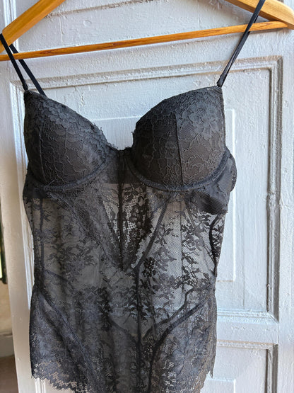 Vintage Black Lace Bodysuit with Structured Cups — additional view 8