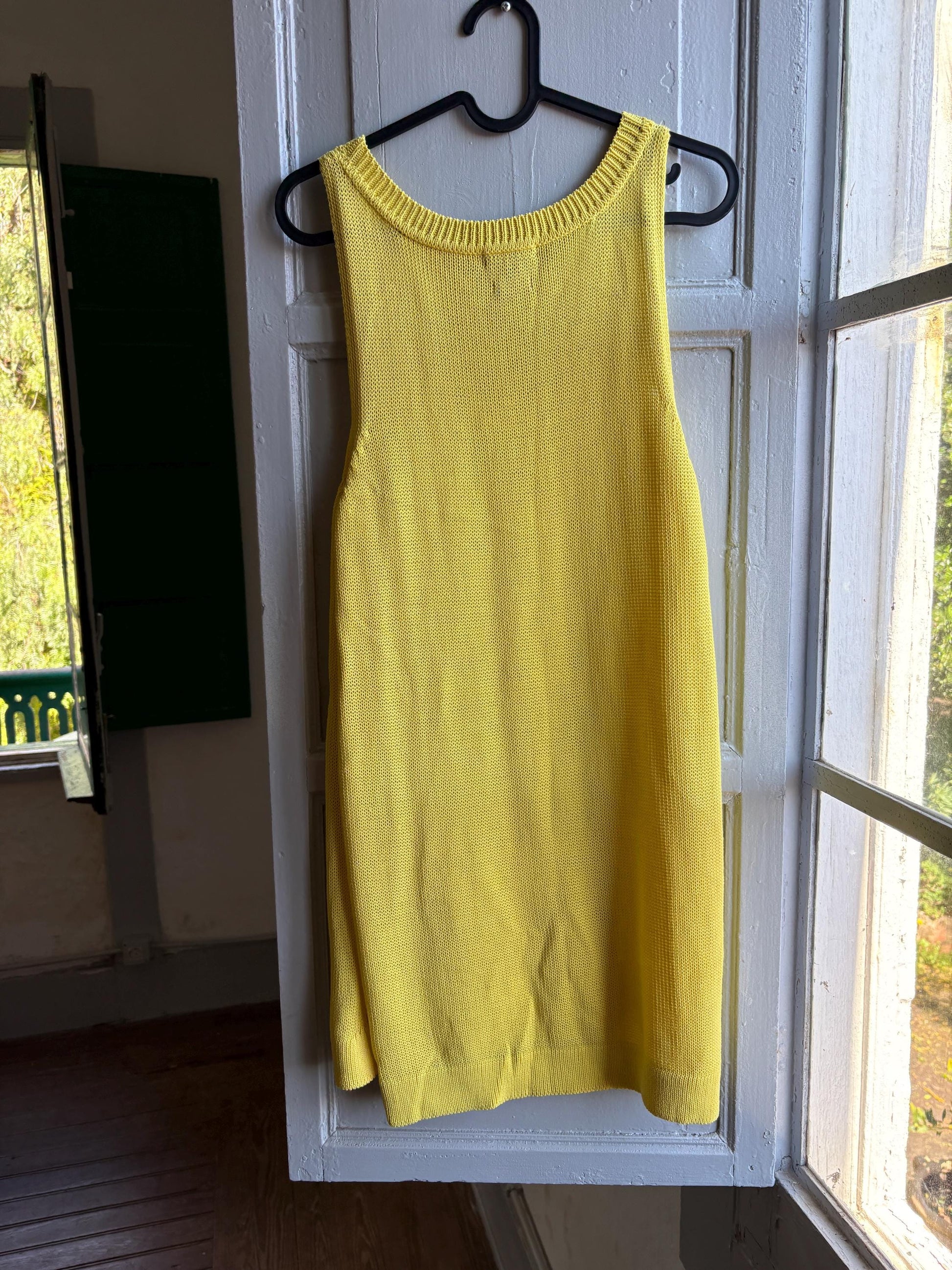 Vibrant Yellow Knit Summer Dress — back view