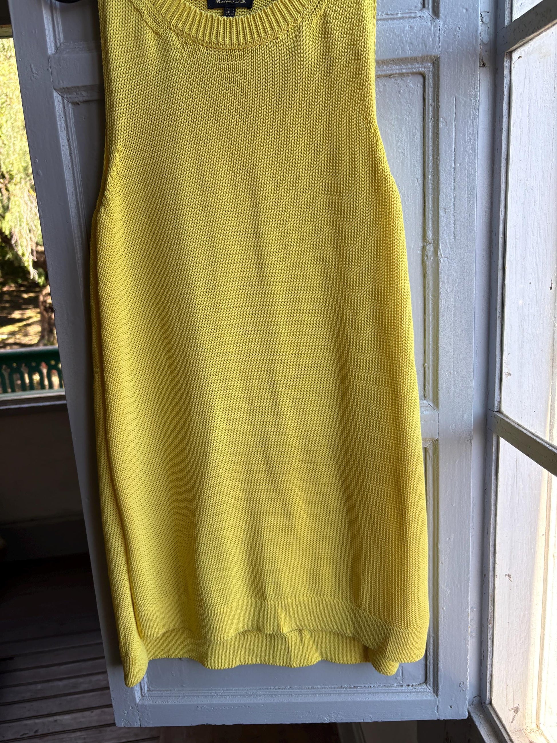 Vibrant Yellow Knit Summer Dress — fabric close-up