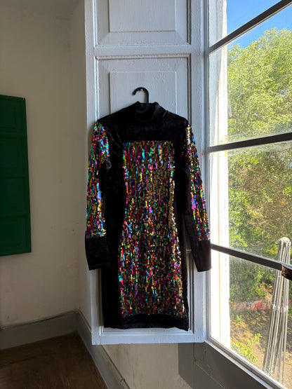 Vintage Black Velvet Sequin Turtleneck Dress — additional view 12
