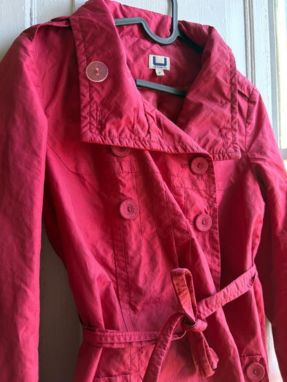 Adolfo Dominguez Red Belted Trench Coat — back view