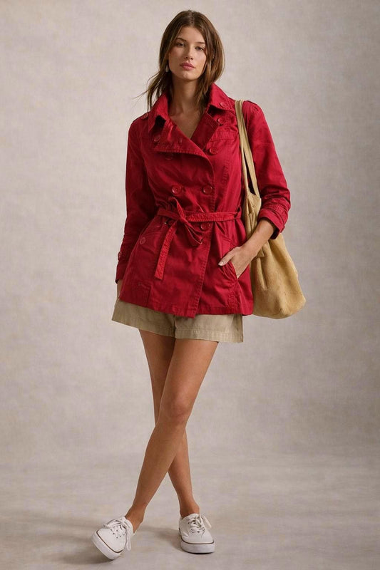 Adolfo Dominguez Red Belted Trench Coat