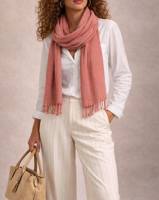 Benetton Pink Checkered Wool Blend Scarf