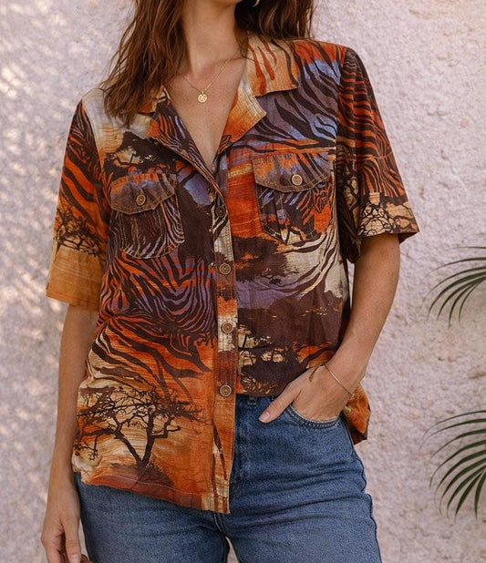 Burnt Orange Vintage Safari Shirt for Women