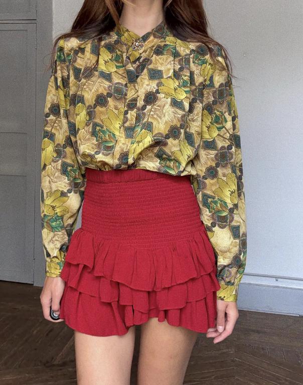 Retro Yellow Floral Blouse With Statement Button — additional view 12