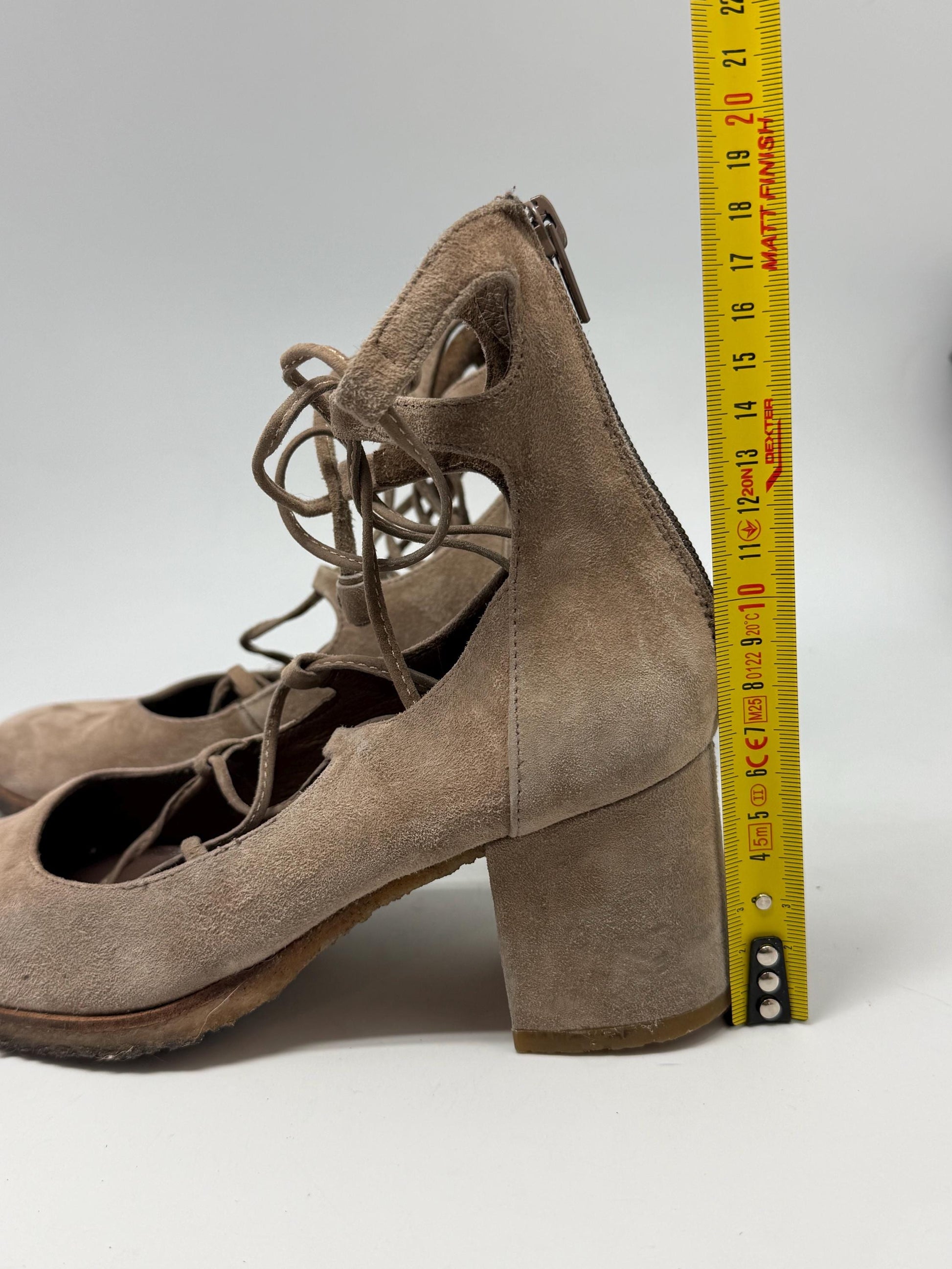 Taupe Suede Lace-Up Heels — additional view 10