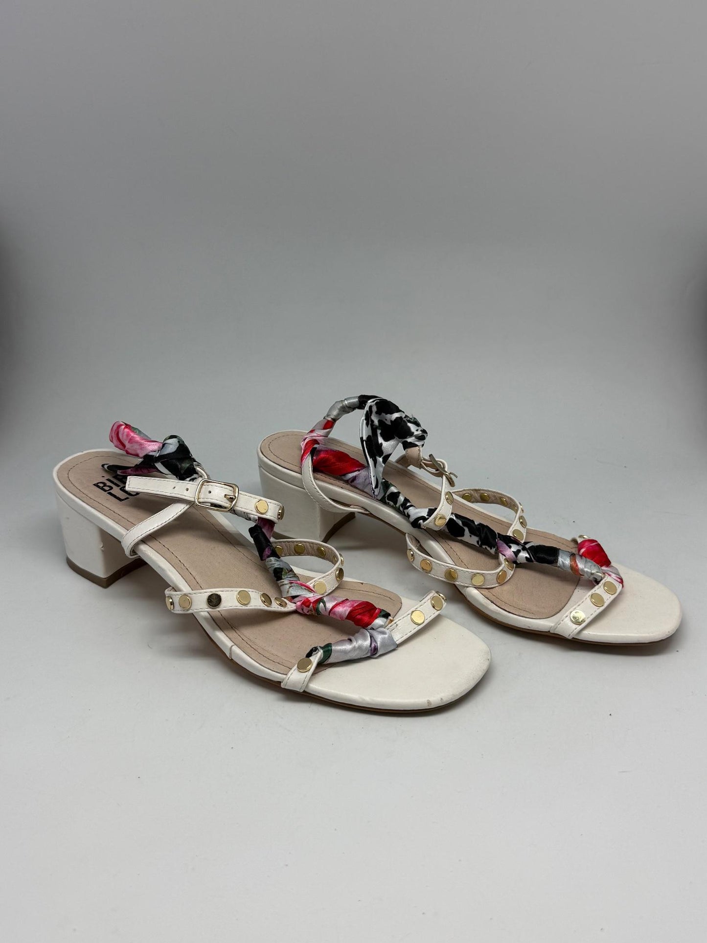 Bibi Lou White Leather Heels With Studded Straps — back view