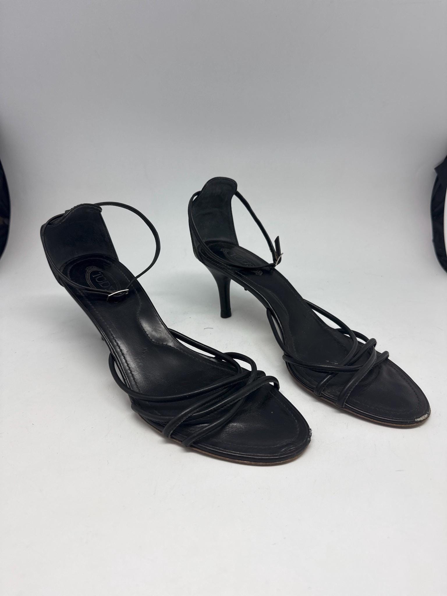 Classic Black Leather Heels with Ankle Strap