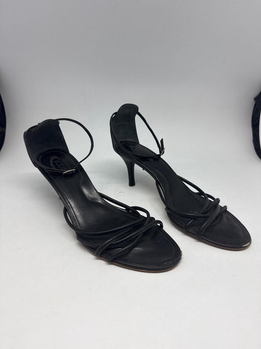 Classic Black Leather Heels with Ankle Strap