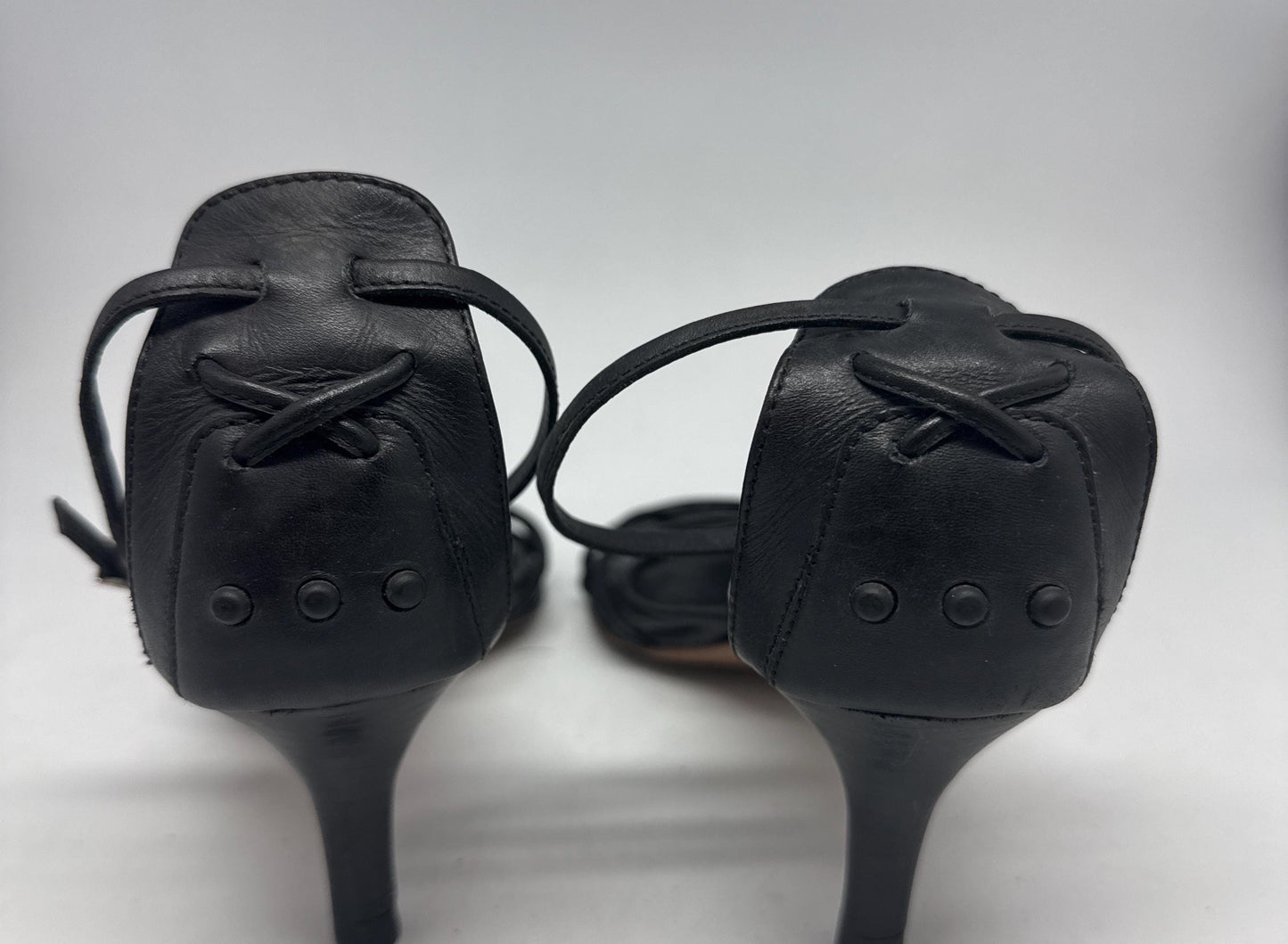 Classic Black Leather Heels with Ankle Strap — back view