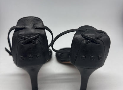 Classic Black Leather Heels with Ankle Strap — back view
