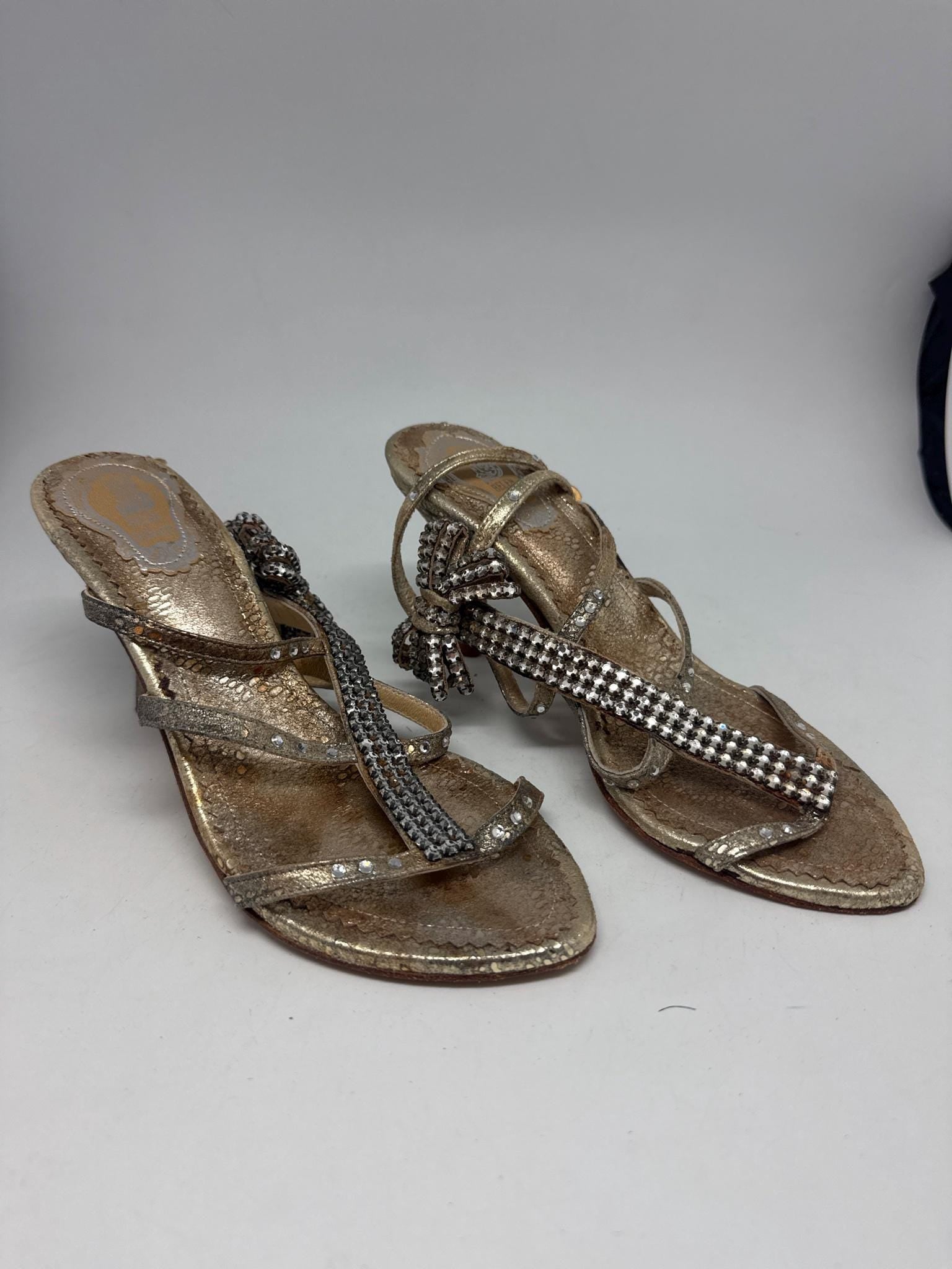 Belen Doñate Handmade Gold Leather Heels — back view