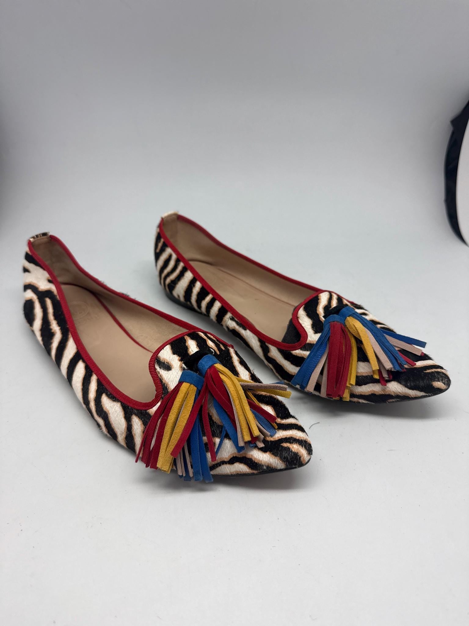Zebra Leather Ruffled Loafers