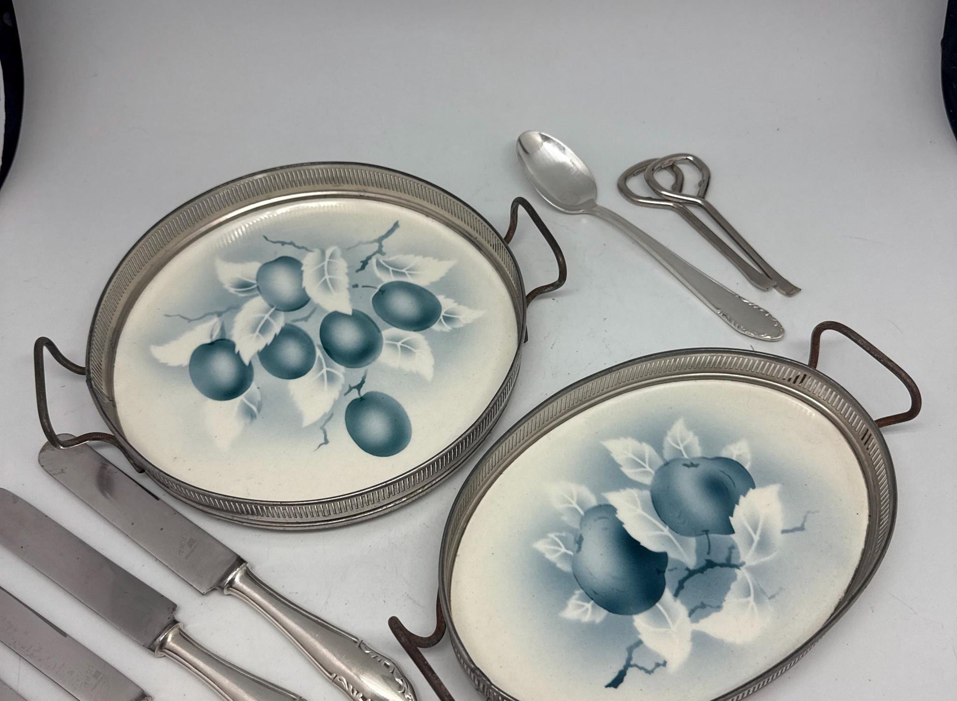 Porcelain Blue Fruit Trays Set, 20cm Elegant Design