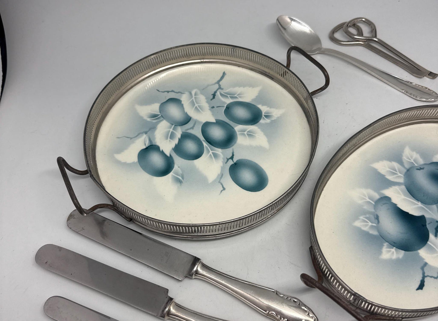 Porcelain Blue Fruit Trays Set, 20cm Elegant Design