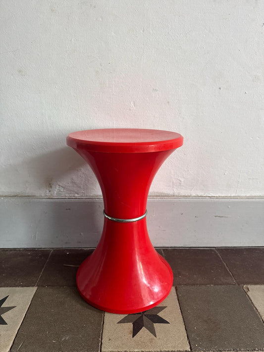 Contemporary Red Plastic Storage Stool — detail