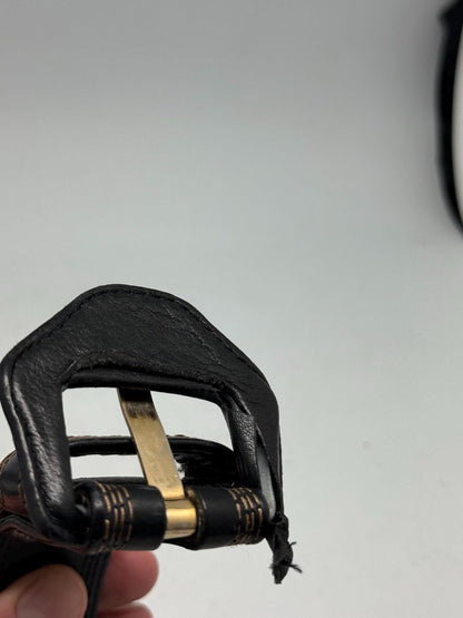 Vintage Black Leather Belt With Gold Buckle — additional view 7