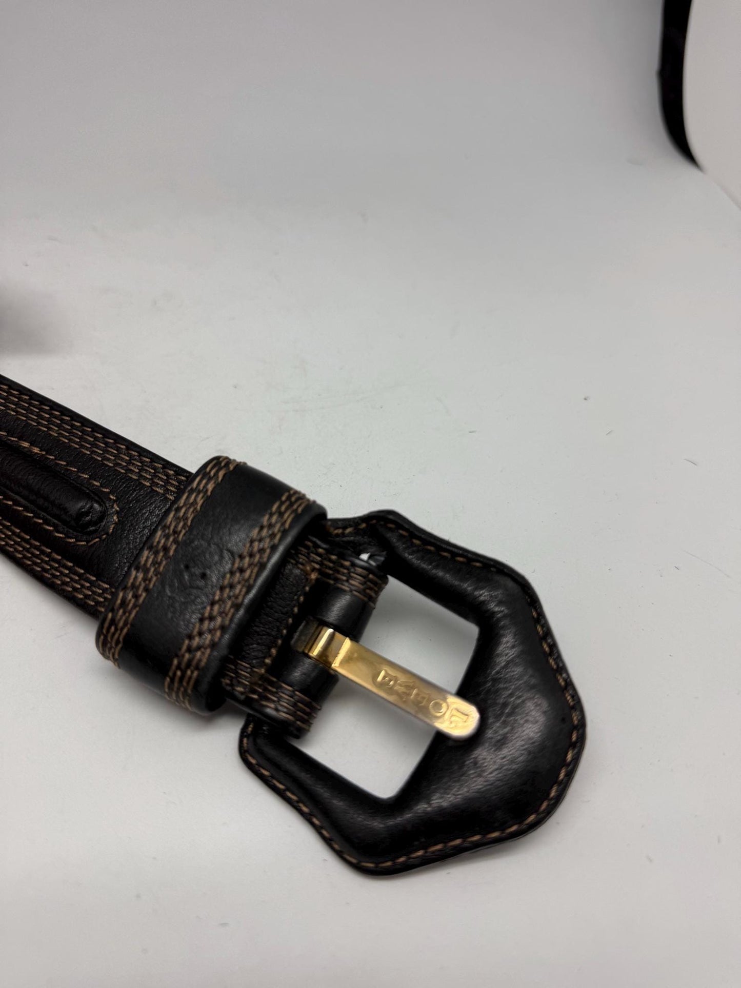 Vintage Black Leather Belt With Gold Buckle — additional view 8