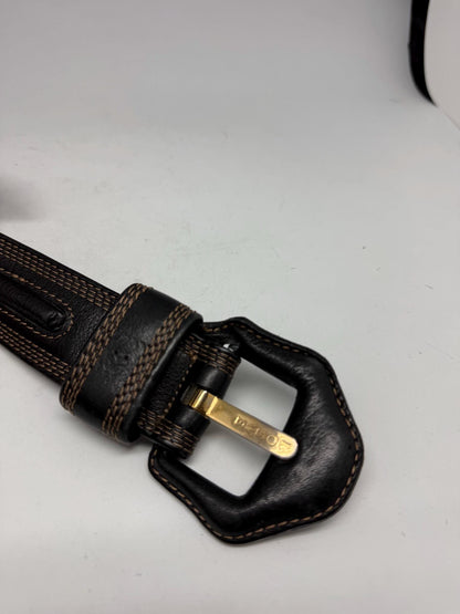 Vintage Black Leather Belt With Gold Buckle — additional view 8