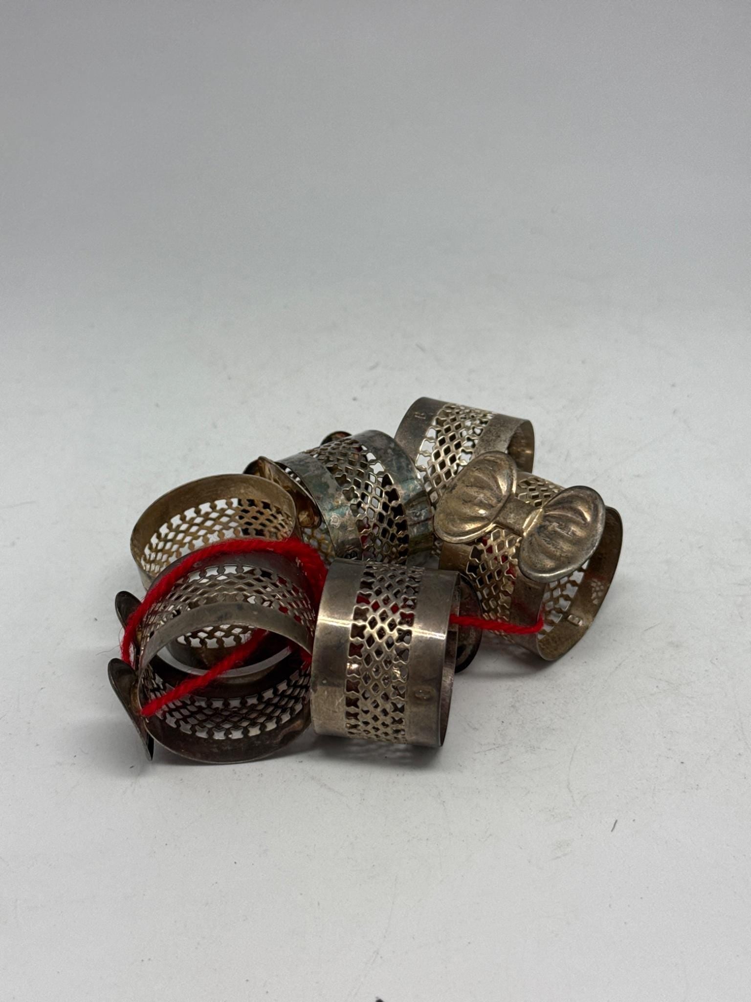 Elegant Vintage Silver Bow Napkin Rings Set — back view