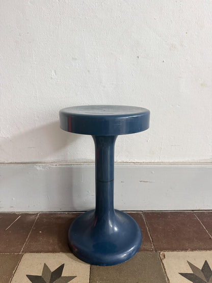 Vintage Blue Round Stool, Light Plastic — back view