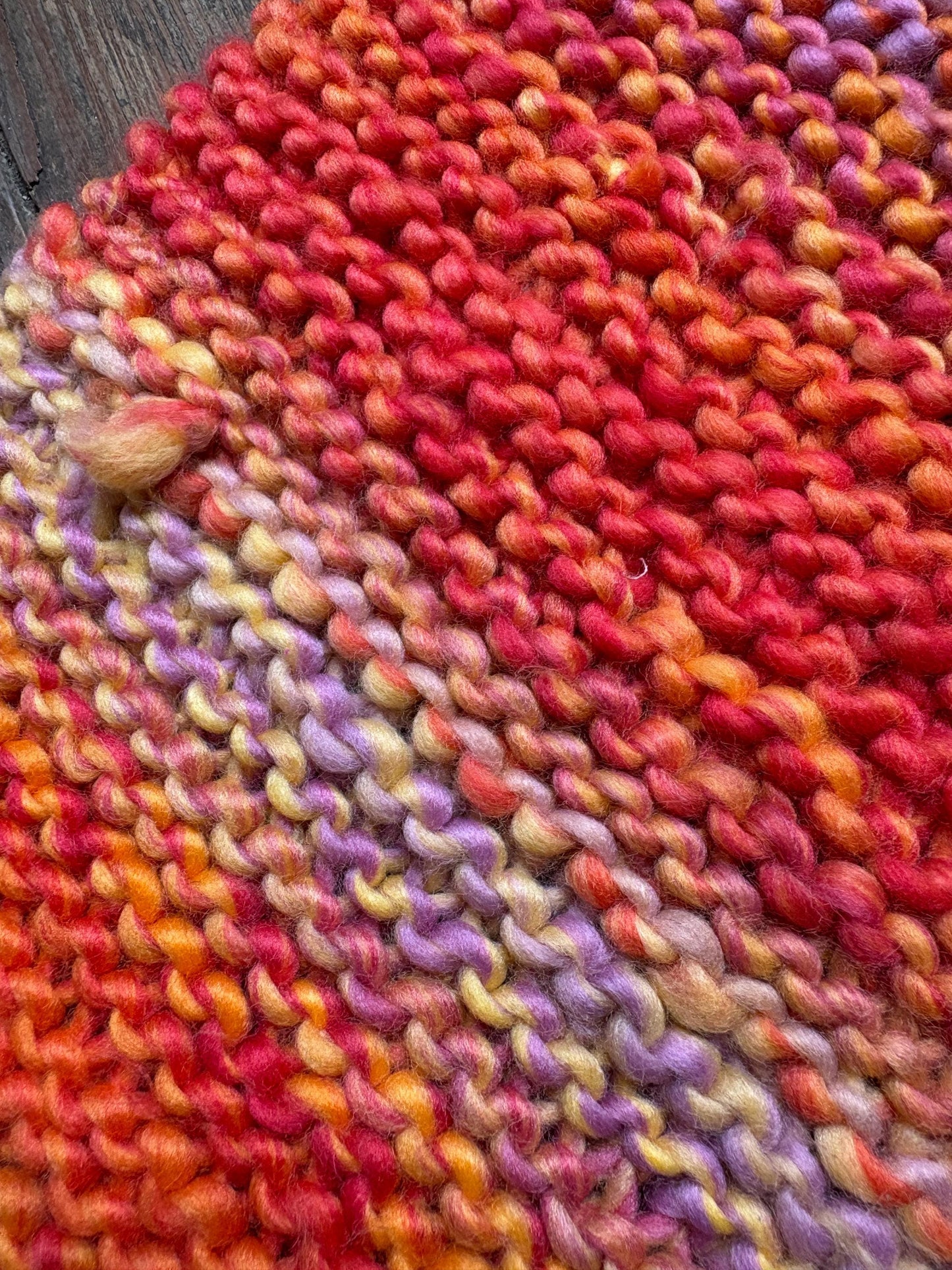 Multicolor Handknit Chunky Scarf — back view