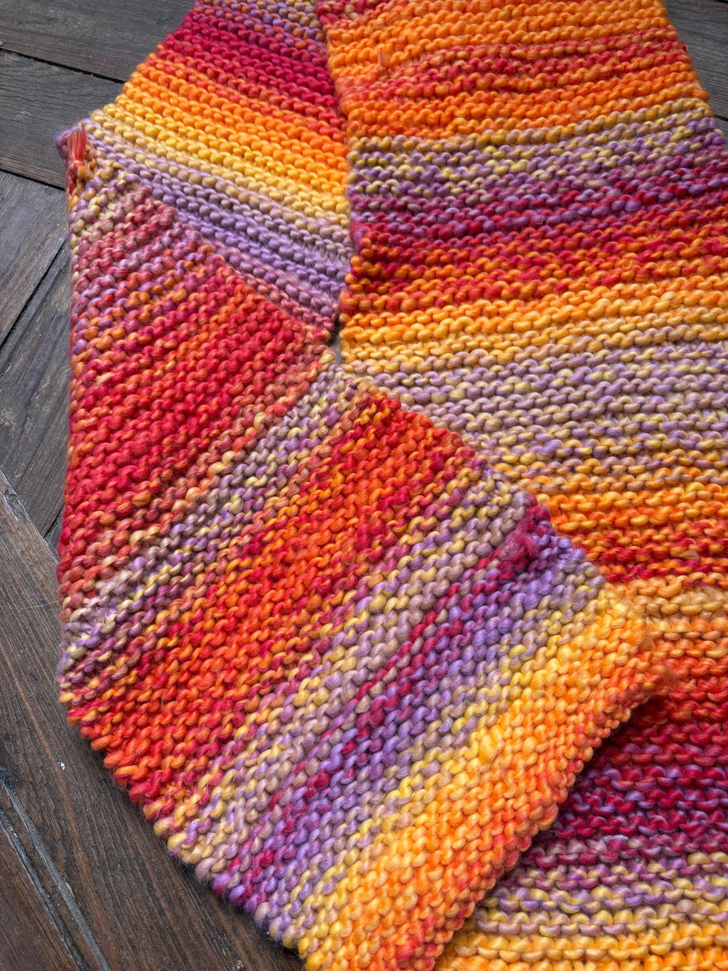 Multicolor Handknit Chunky Scarf — fabric close-up