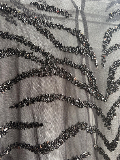 Sheer Black Sequin Top, Zebra Pattern Grunge Blouse XS-S
