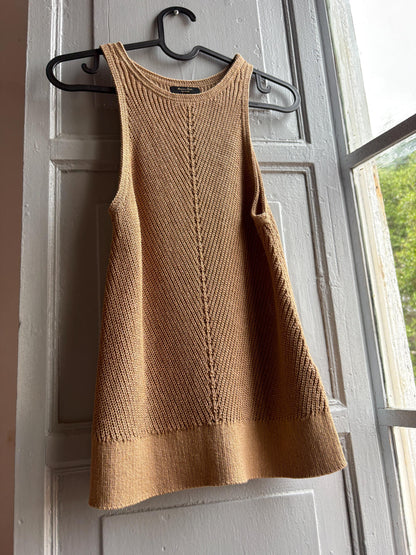 Tan knit camisole, linen blend minimalist tank top, Beige core aesthetic, size XS