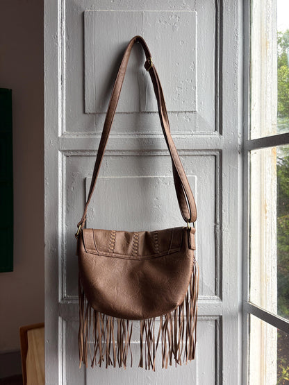 Secondhand boho  bag, faux leather, fringe detail, vegan friendly, festival crossbody purse