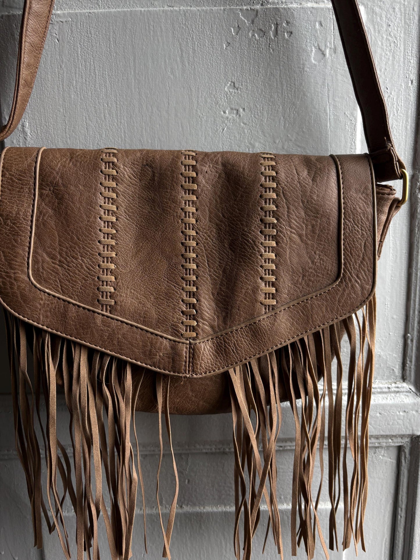 Secondhand boho  bag, faux leather, fringe detail, vegan friendly, festival crossbody purse