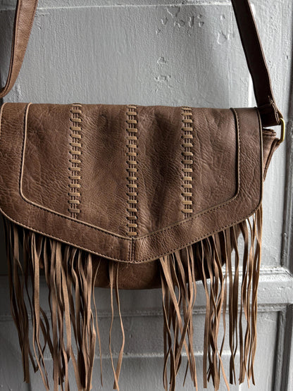 Secondhand boho  bag, faux leather, fringe detail, vegan friendly, festival crossbody purse