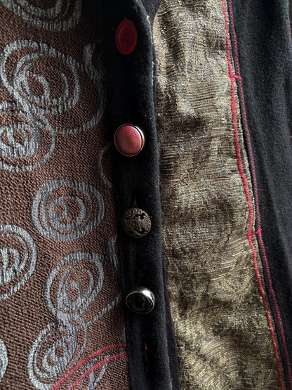 Desigual wool patterned midi coat, eclectic black and gold long woman jacket