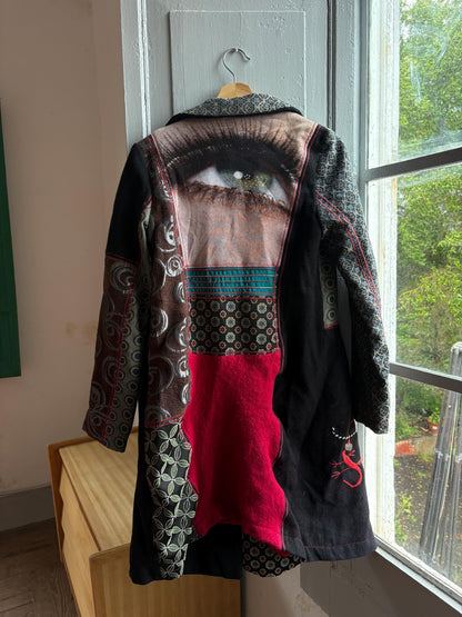Eclectic Black And Gold Wool Midi Coat — additional view 9