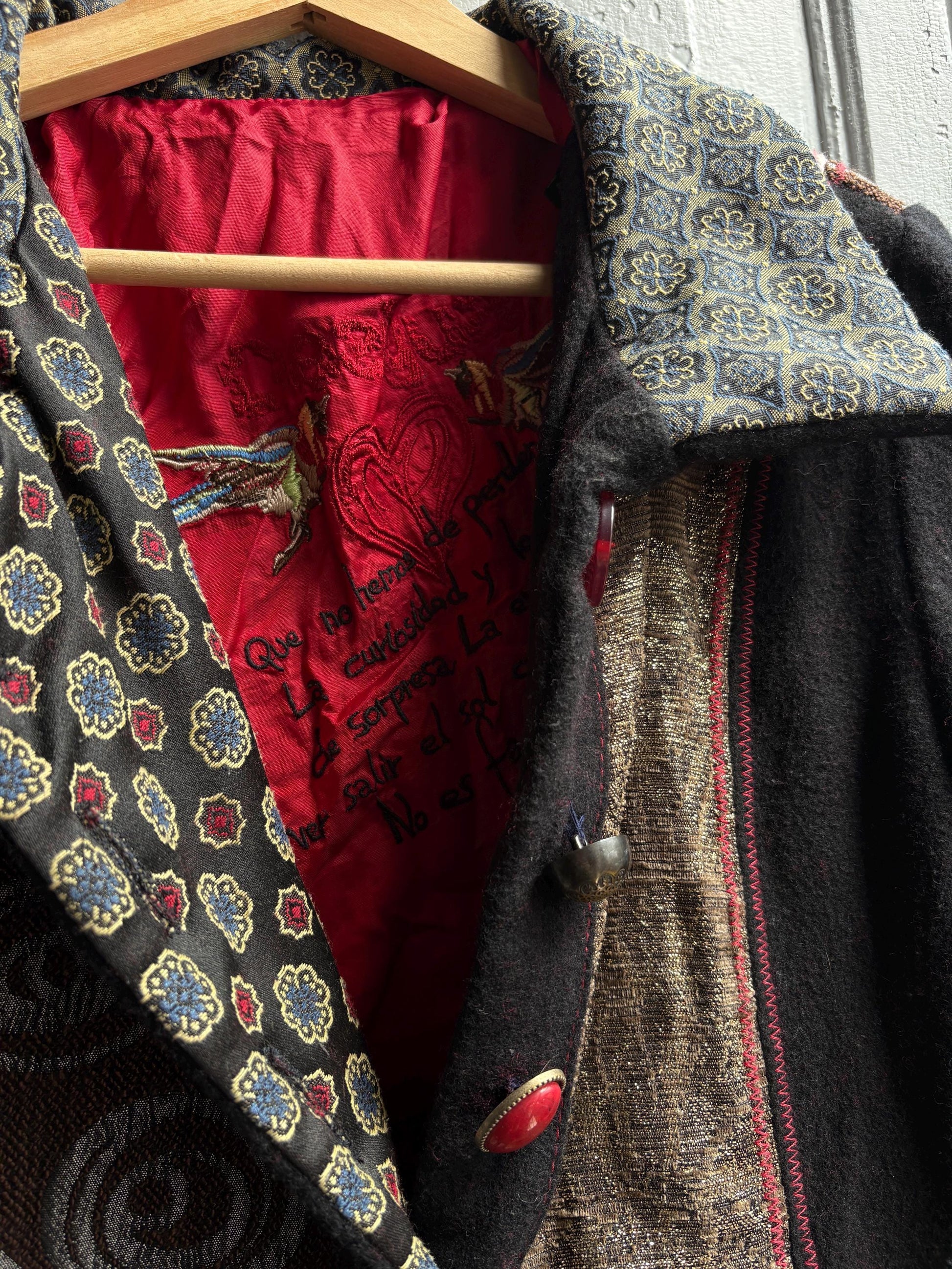 Eclectic Black And Gold Wool Midi Coat — additional view 7