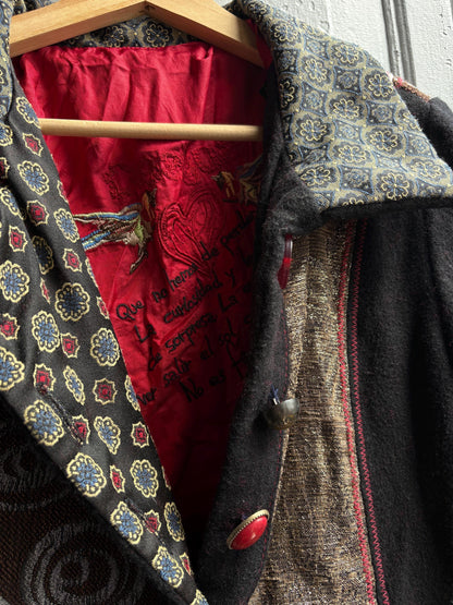 Eclectic Black And Gold Wool Midi Coat — additional view 7