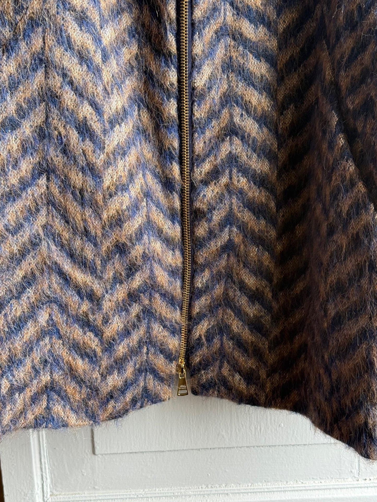 Blue Les Copains blue wool winter coat, made in Italy, ribbed collar, vintage style, casual wear