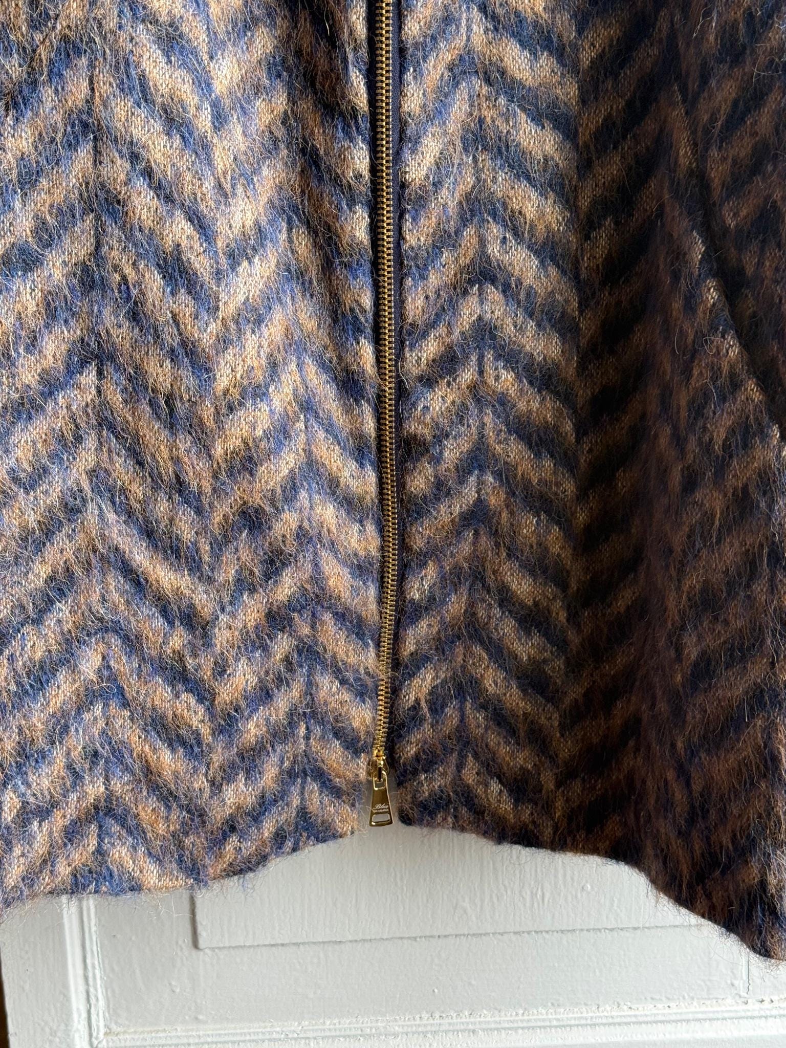 Blue Les Copains blue wool winter coat, made in Italy, ribbed collar, vintage style, casual wear