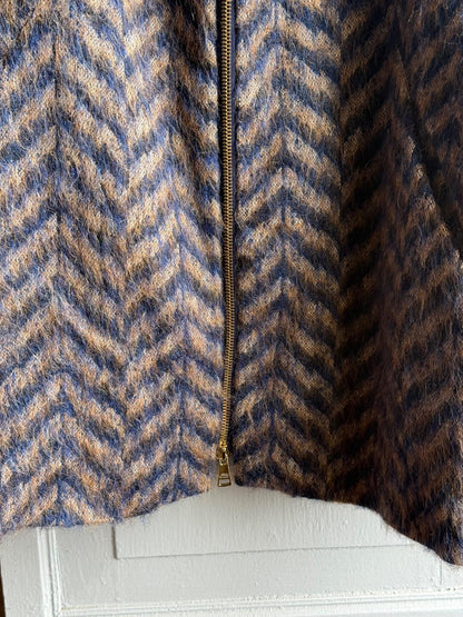 Blue Les Copains blue wool winter coat, made in Italy, ribbed collar, vintage style, casual wear