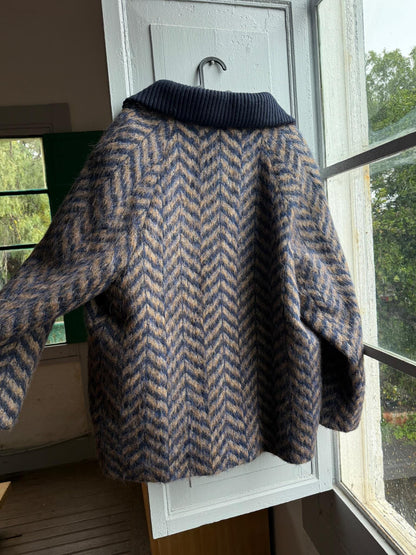 Blue Les Copains blue wool winter coat, made in Italy, ribbed collar, vintage style, casual wear